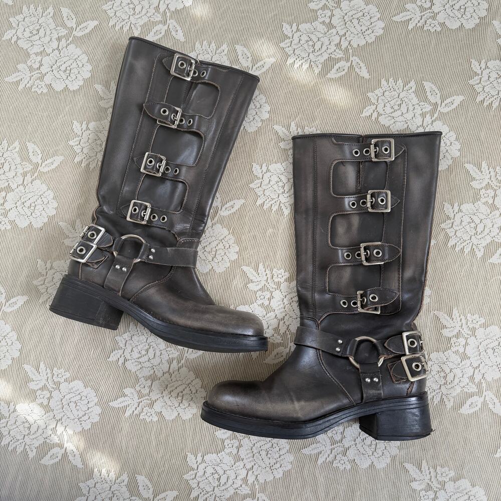 Steve Madden Vintage Y2K Buckle Moto Boots Size 7